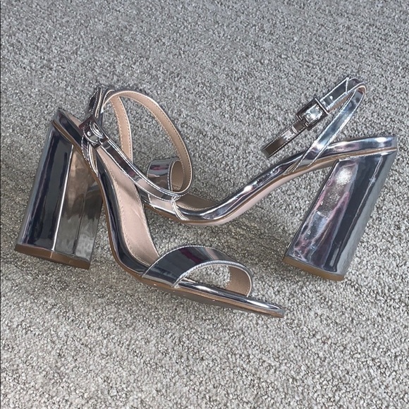 ASOS Hermione Silver Mirror Block Heel Sandals - Picture 9 of 11